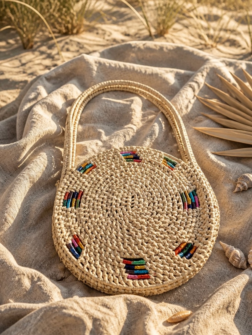 Woven Round Shoulder Bag/Boho/Vacation/Coastal/Beach/Summer/Cottagecore/Artisan